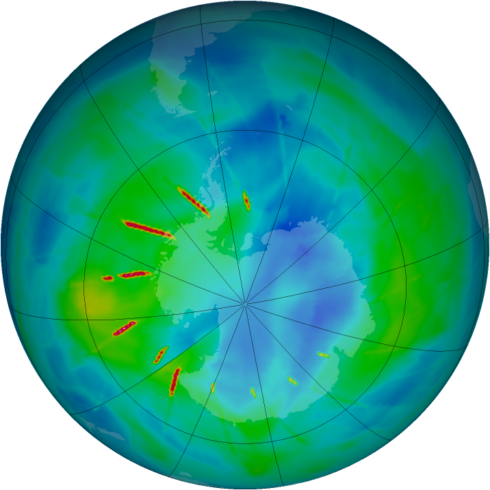 Antarctic ozone map for 31 March 2010